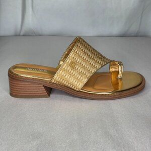 NWT Franco Sarto Women's Sia Block Heel Slide Dress Sandals Gold